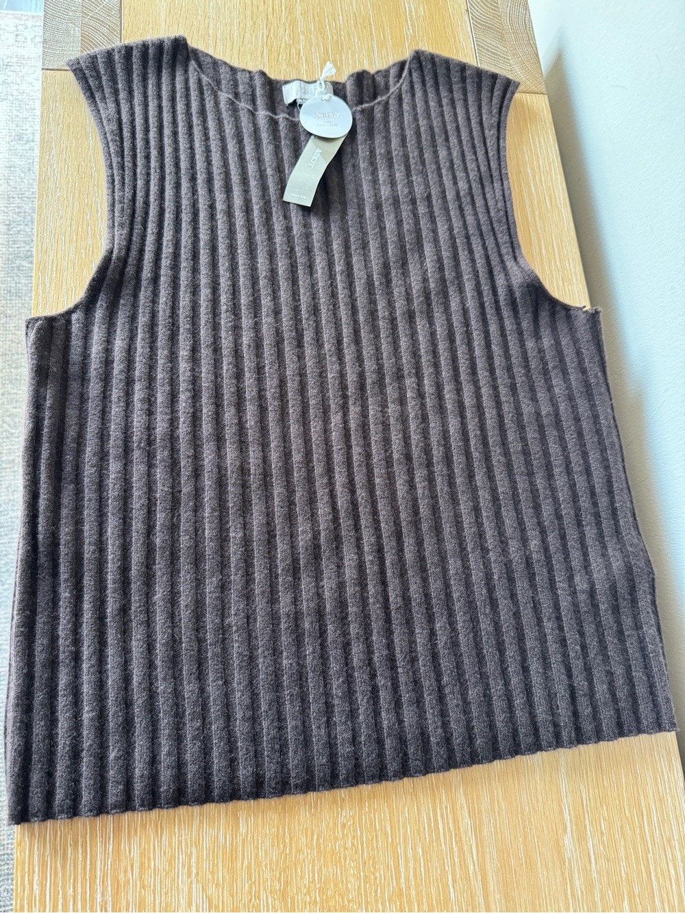 NEW J. CREW Wide-rib cashmere sweater shell heather chocolate XL CO327 *FLAW* - Picture 5 of 15